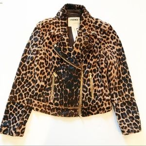 NWT L'AGENCE Moto Leather Leopard Print Jacket
